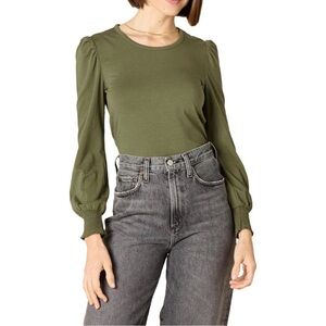 Women’s Long Sleeve Crewneck Smocked Cuff Amazon Essentials Olive Top